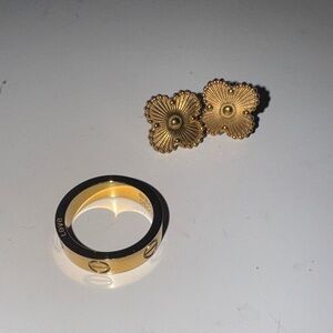 Gold Floral Earrings and Ring Set